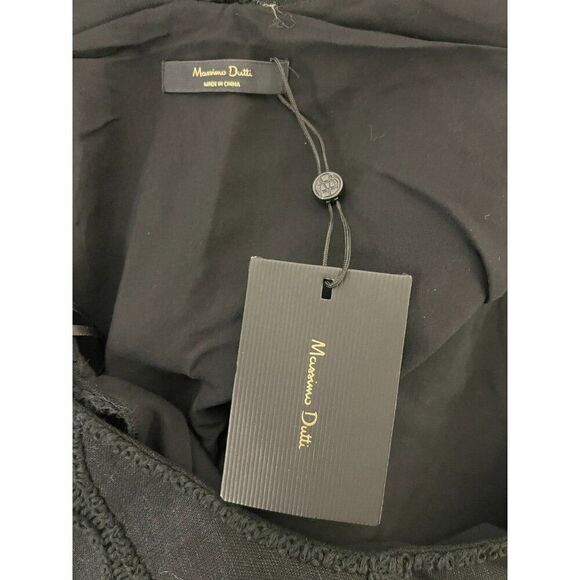 Massimo Dutti Women Midi Dress S Black Viscose Embroidered Detail 6617/617 NWT - Picture 4 of 11
